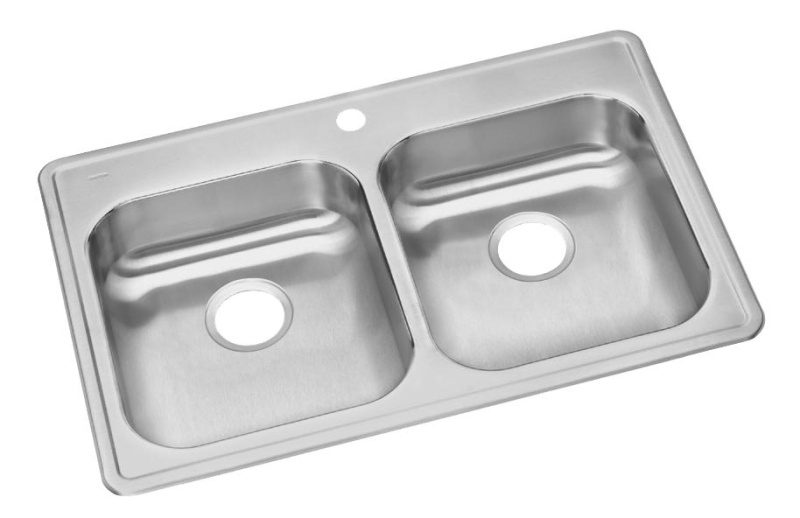 Dayton Stainless Steel Drop-In Double Bowl Kitchen Sink, 33" x 21 1/4" x 5 3/8", 1 Hole