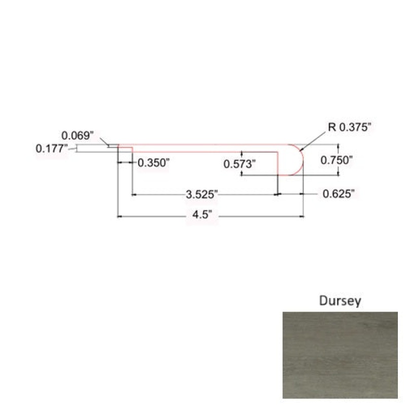 Garnet Dursey Luxury Vinyl Moulding / Trim - 4 1/2" X 94" Round Flush Stair Nose - Mineral Enhanced Uv Coating