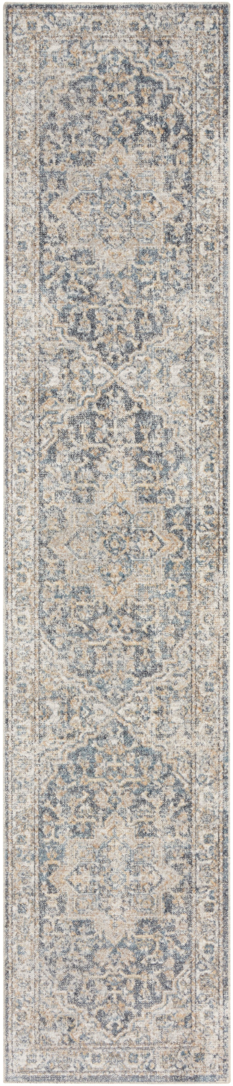 Astra Machine Washable Grey Blue 12 Ft Runner Rug