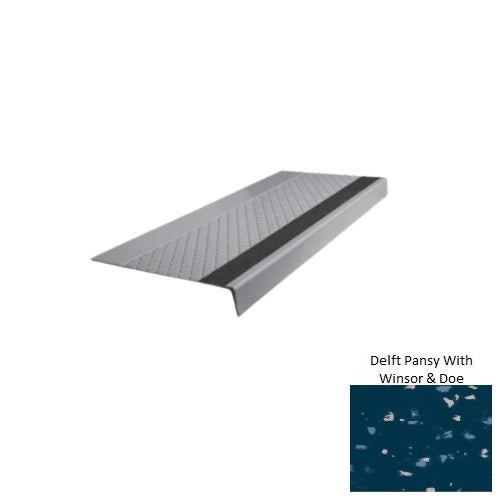 Spextones Delft Pansy With Winsor & Doe Type 685 With Flush Ribbed / Smooth Insert Distinct Designs Rubber - 12" X 72" Stair Tread - Diamond Profile Design