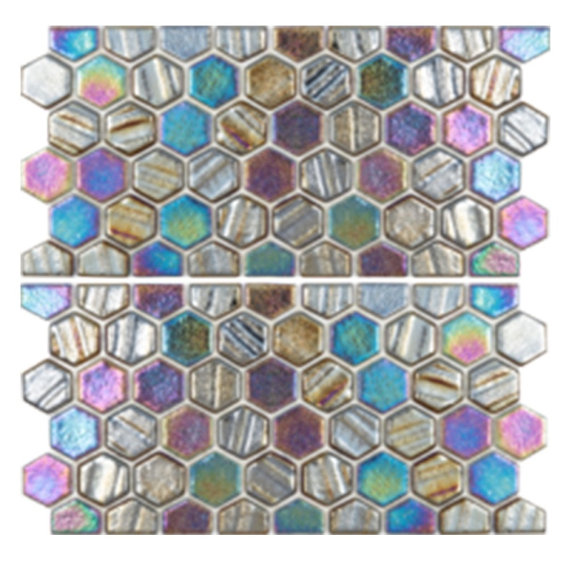 Illusions Black With Border Deco Glass Mosaic - 1" Hexagon - Iridescent