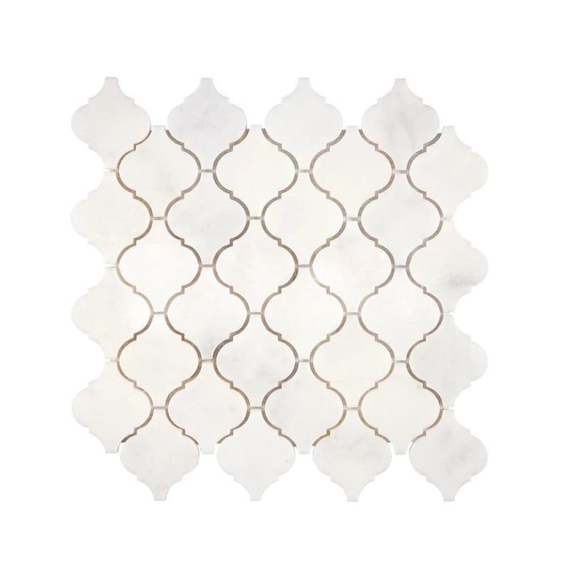 Afyon White Marble Mosaic - 3" Arabesque - Polished