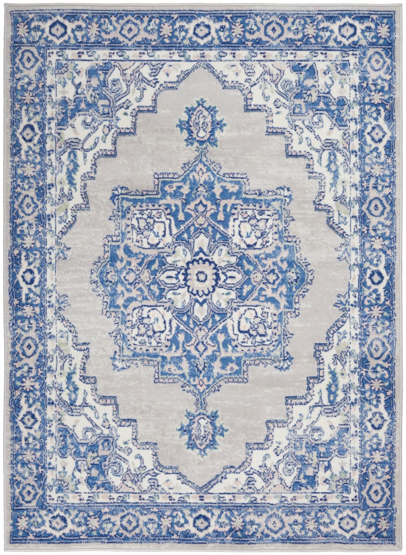 Whimsicle Grey Blue Polypropylene Farmhouse Area Rug