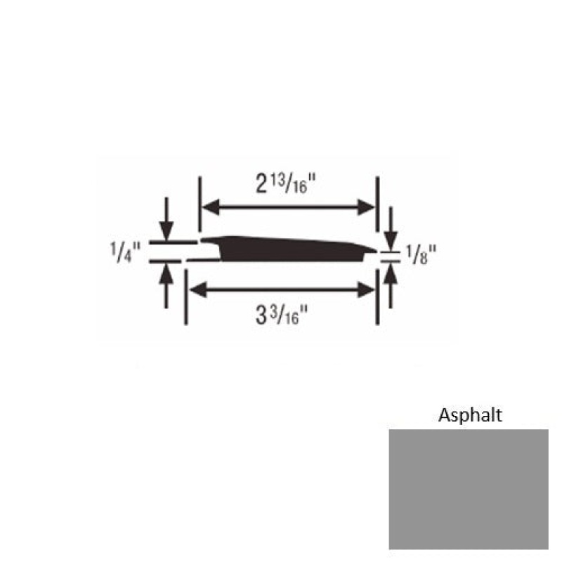 Solid 65 Asphalt Rubber Rolling Traffic Transition - 3 3/16" X 9 Ft (108") X 1/4" - 1/8"