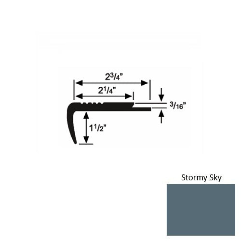 Solid 07 Stormy Sky Rubber Underlap Carpet Stair Nosing (Sq) - 2 3/4" X 9 Ft (108")