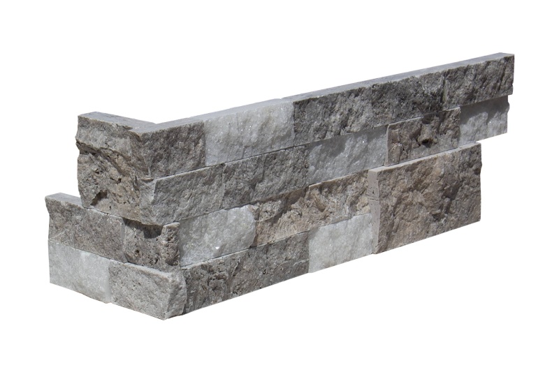 Crystal Silver White Travertine Ledgestone Corner