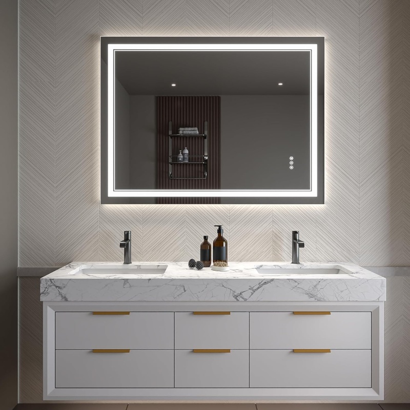 Clear Glass Wall LED Bathroom Mirror 48" x 36"