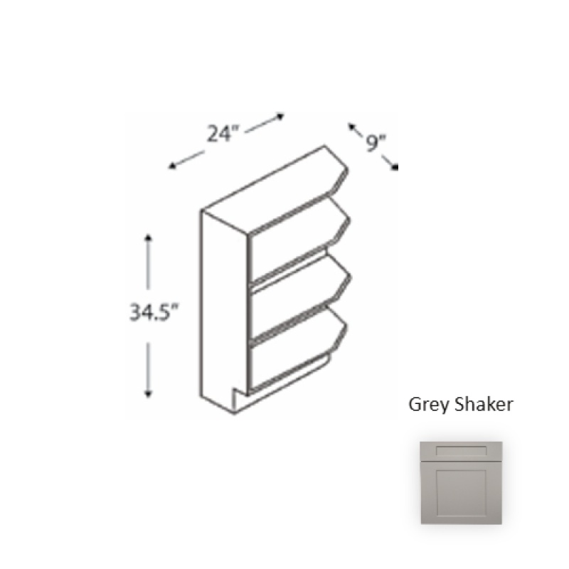 Grs.Bes09 Framed Shaker Premium Grey Shaker Natural Clear Coat Wood Kitchen Base Cabinet - 9" X 34.5" X 24" - Natural Clear Coat