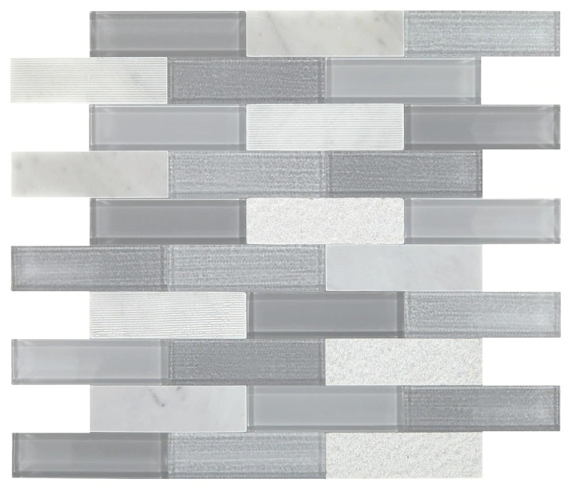 Simplystick Mosaix Stormy Mist & Glass Blend Peel & Stick Mixed Mosaic - 1 1/4" X 4" Brick - Mixed