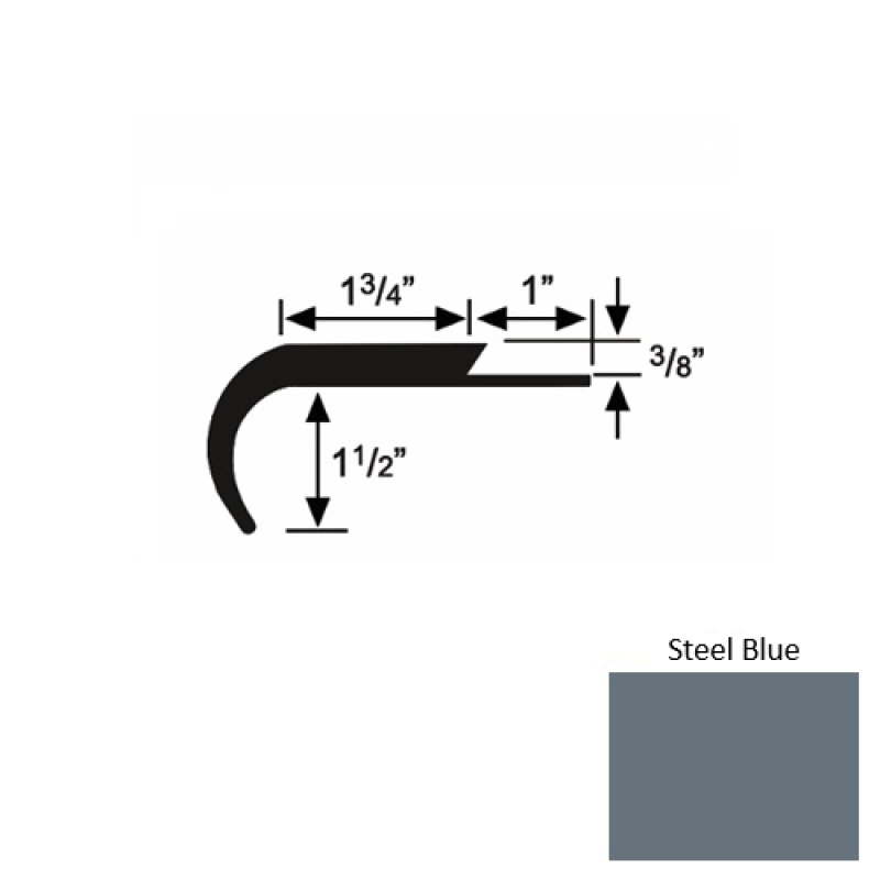 Solid 12 Steel Blue Rubber Single Flange Carpet Stair Nosing (Rd) - 1 3/4" X 9 Ft (108")