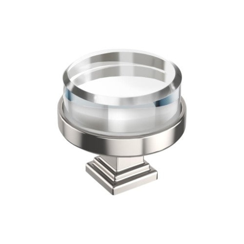 Glacio Zinc & Glass Cabinet Knob - Clear / Polished Nickel