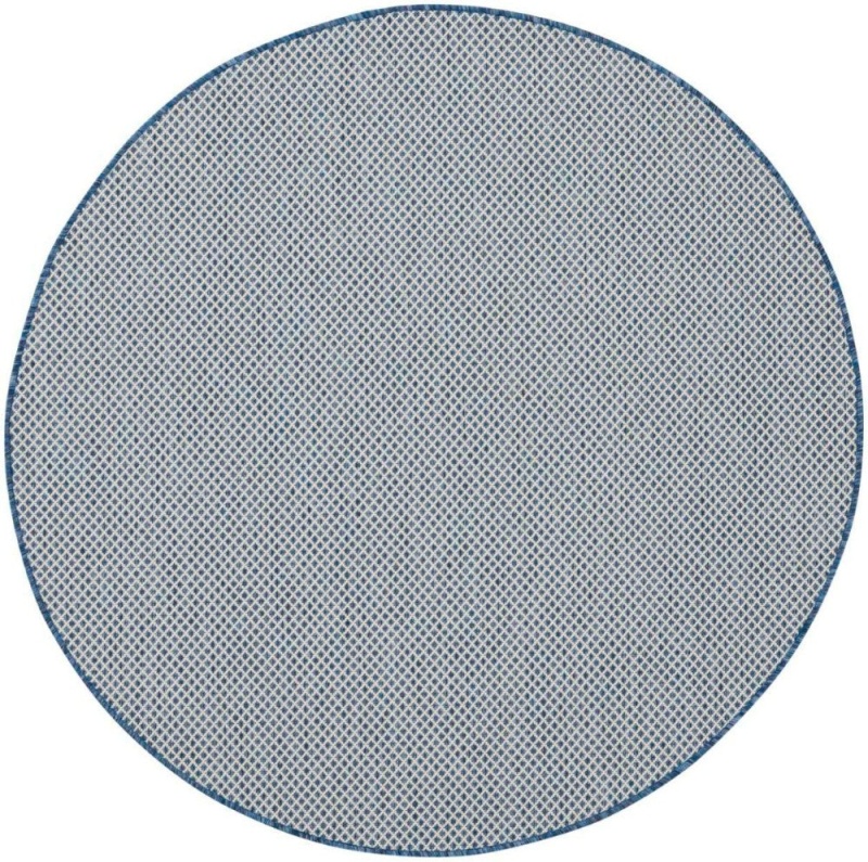 Courtyard Ivory Blue Cou01 Polypropylene & Polyester Contemporary Area Rug - 5 Ft X Round - Ivory Blue