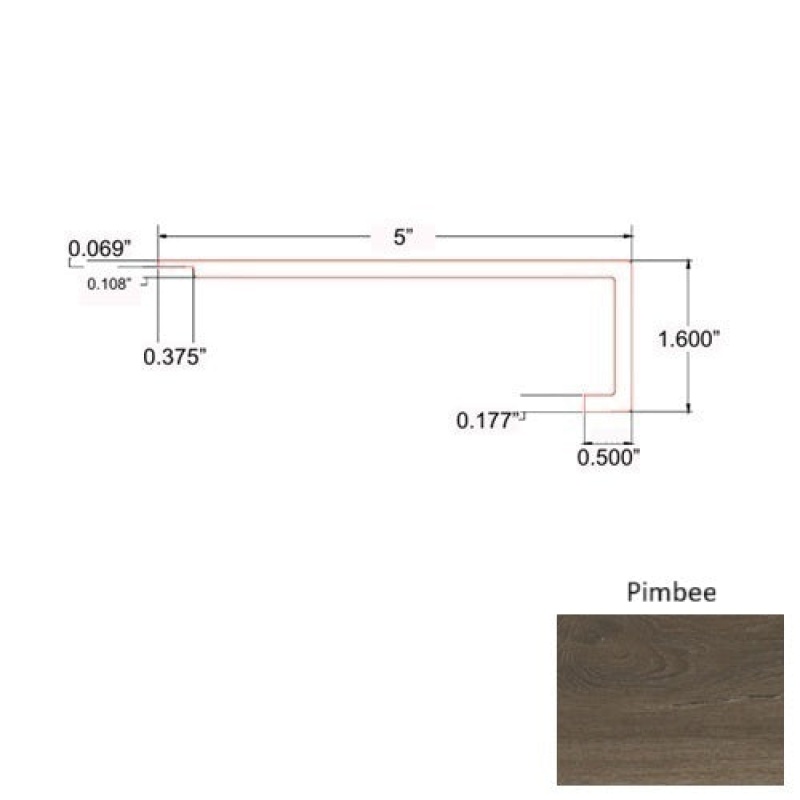 Jasper Pimbee Luxury Vinyl Moulding / Trim - 5" X 94" Square Flush Stair Nose - Commercial Ceramic Bead Uv Coating