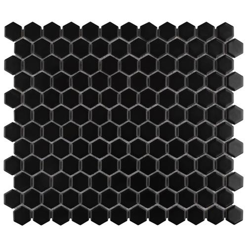 Metro Black Porcelain Mosaic - 1" Hexagon