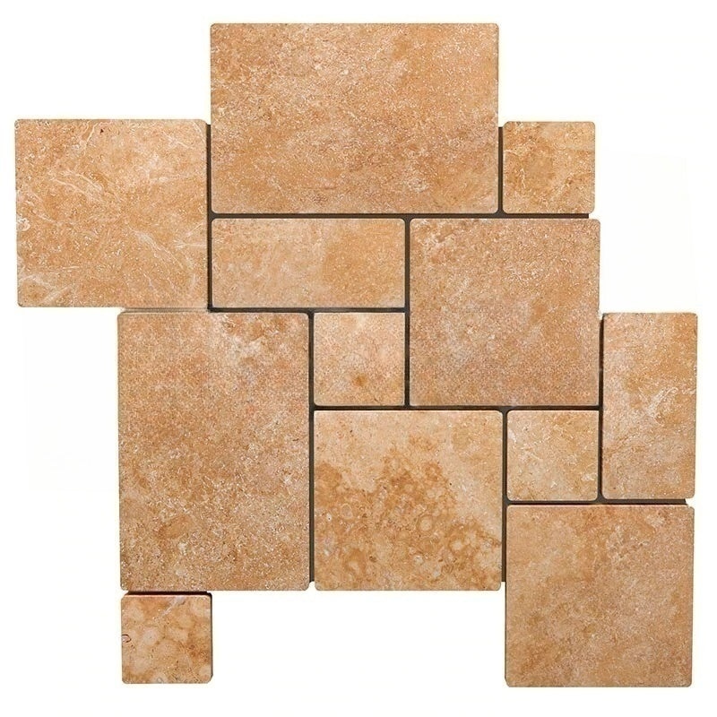 Walnut Cross Cut Travertine Roman Pattern - Tumbled - Various Sizes