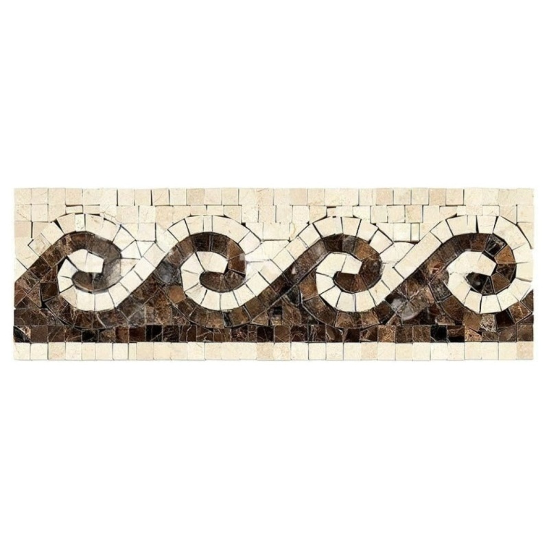Crema Marfil Marble Border - 3 7/8" x 12" Wave Border With Emperador Dark - Polished