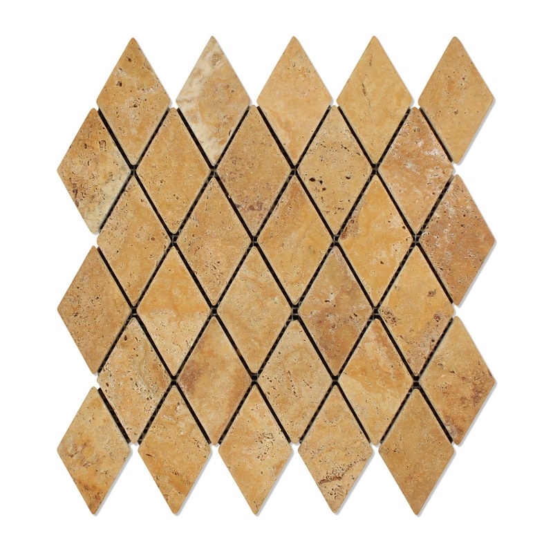 Golden Sienna Travertine Mosaic - 2" X 4" Diamond - Tumbled