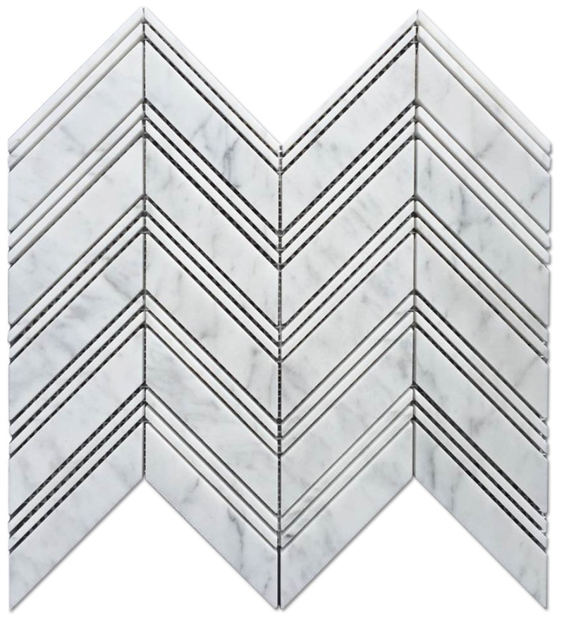 White Carrara Marble Mosaic - Large Chevron