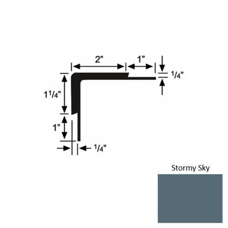 Solid 16 Stormy Sky Rubber Double Flange Carpet Stair Nosing (Sq) - 2" X 9 Ft (108")