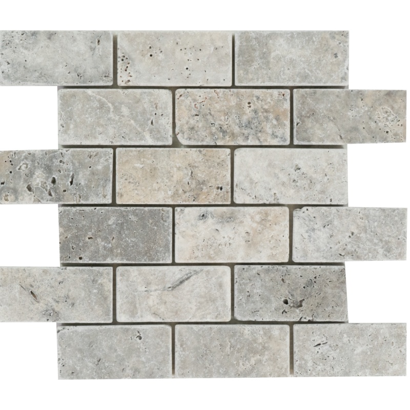 Nordic Silver Travertine Mosaic - 2" X 4" - Tumbled