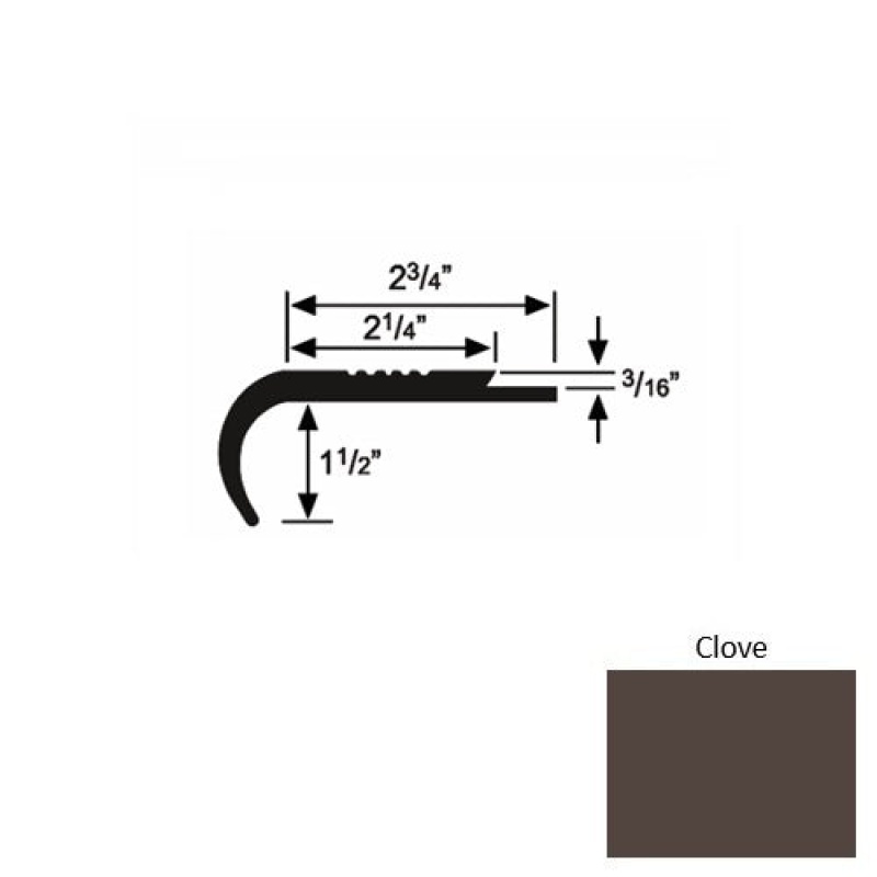 Solid 08 Clove Rubber Underlap Stair Nosing (Rd) - 2 3/4" X 9 Ft (108")