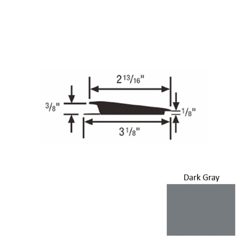 Solid 67 Dark Gray Rubber Rolling Traffic Transition - 3 1/8" X 9 Ft (108") X 3/8" - 1/8"