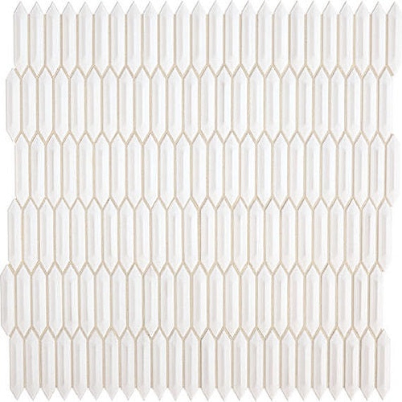 Revalia Remix Calming White Ceramic Mosaic - 1" X 4" Picket Fence - Glossy