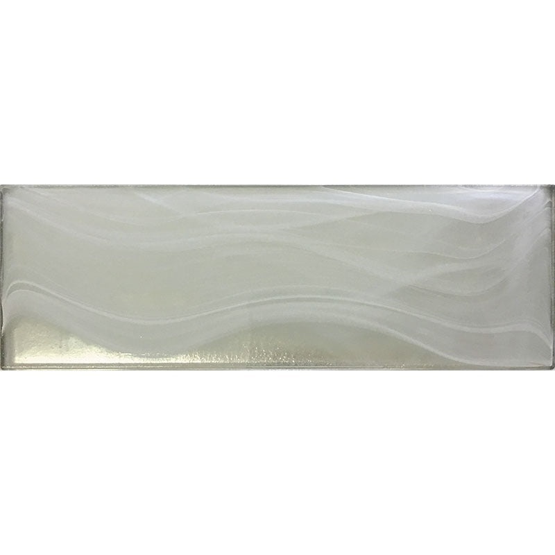 Cloud 9 Silver White Glass Tile - Glossy - 3" x 9"