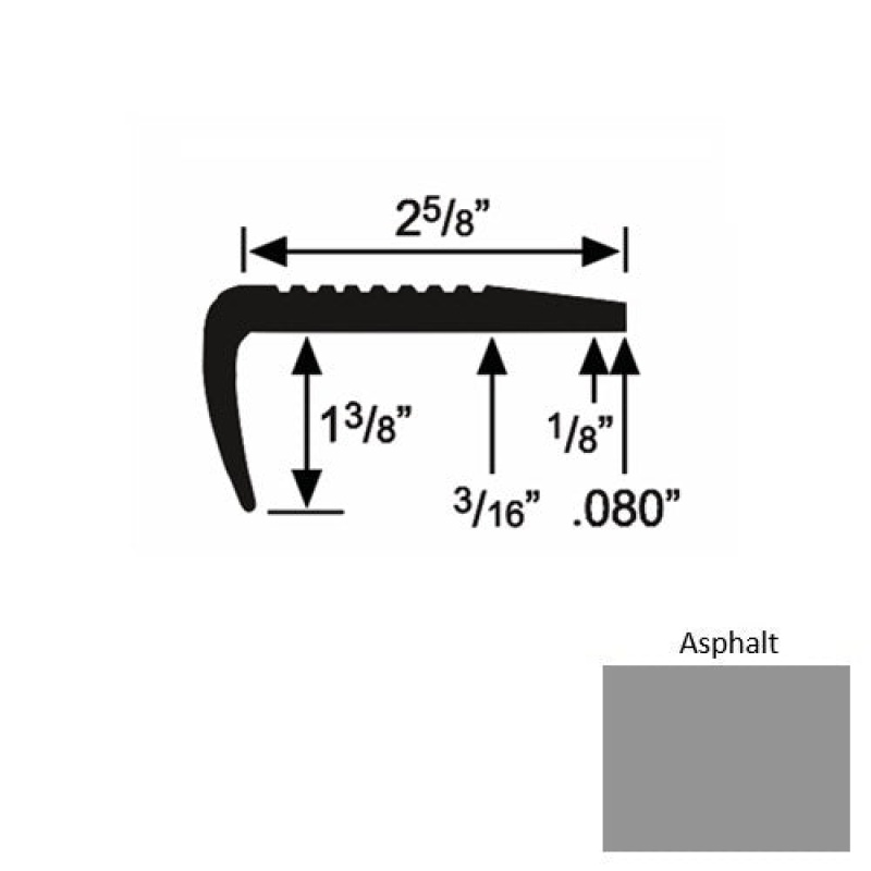 Solid 03 Asphalt Rubber Residential Stair Nosing (Sq) - 2 5/8" X 9 Ft (108")