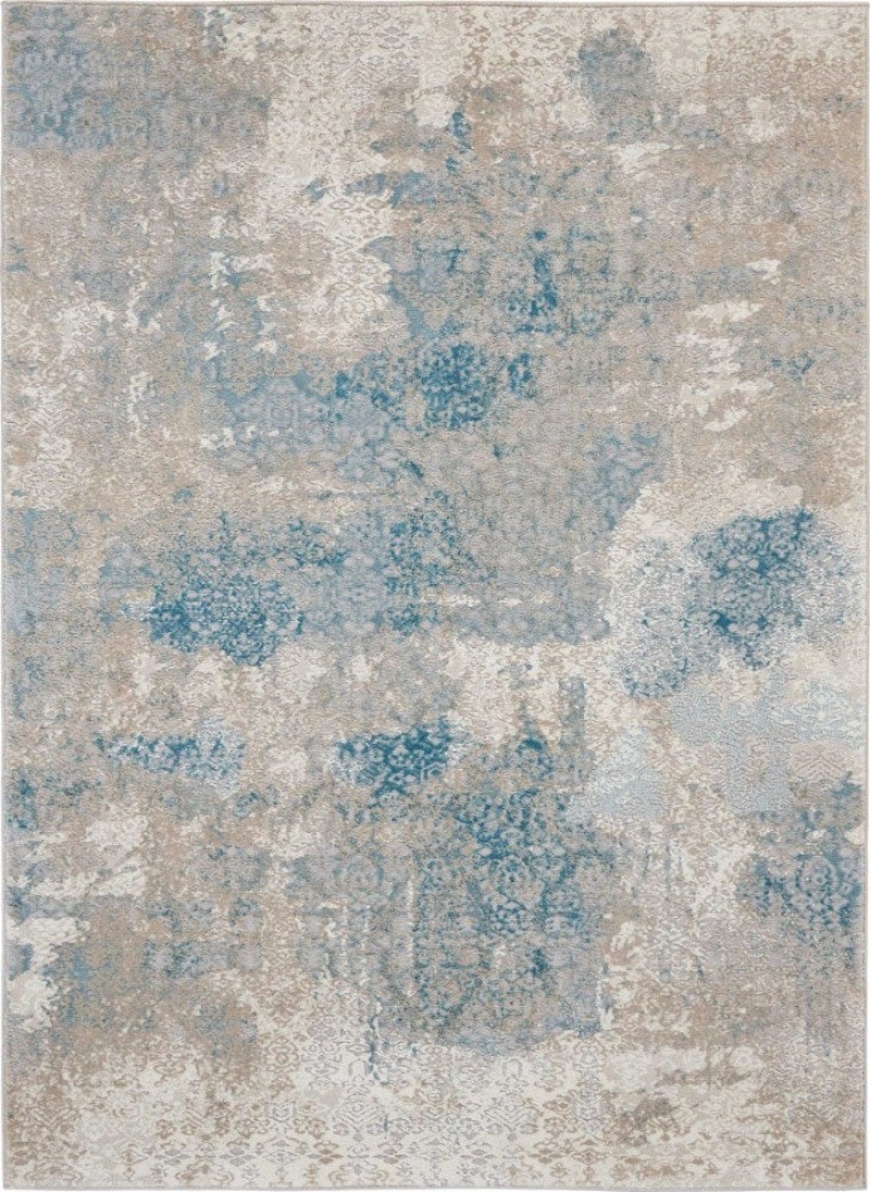 Karma Ivory Light Blue Krm07 Polypropylene & Polyester Farmhouse Area Rug - 4 Ft X 6 Ft - Ivory Light Blue