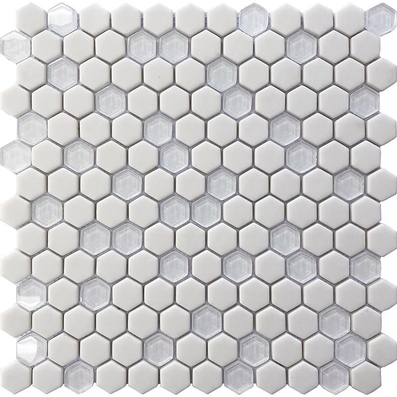Glass Mosaic 0.9" x 0.9" Hexagon Glossy & Matte