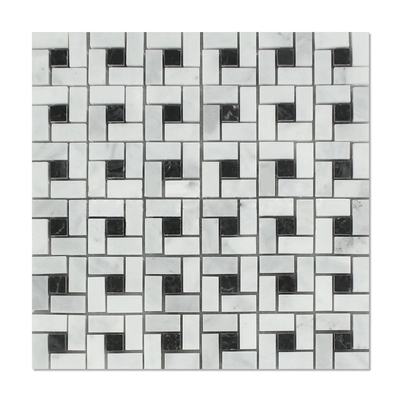 Carrara Venatino Marble Mosaic - 5/8" x 1 1/4" Pinwheel With Black Dots
