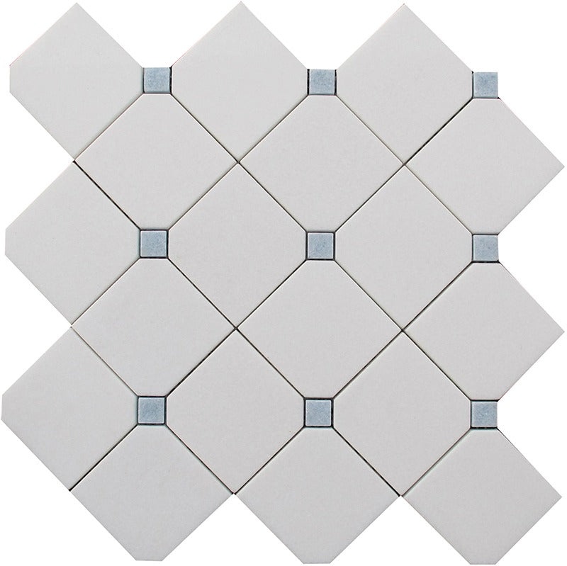 Mykonos Thassos / Blue Celeste Marble Mosaic - Fokos - Polished