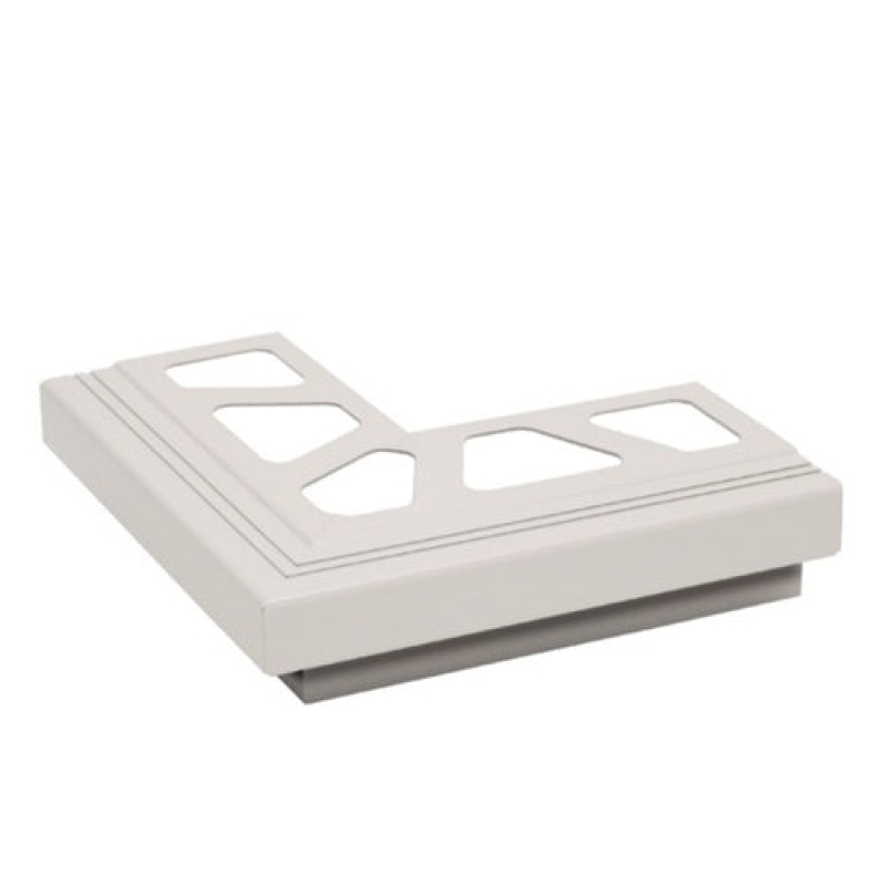 Bara Rak Bright White 90 Degree Outside Corner Tile Edging Trim - Color Coated Aluminum - 9.5" X 9.5"