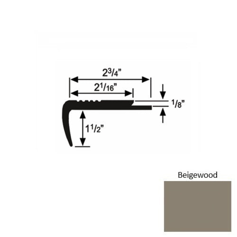 Solid 09 Beigewood Rubber Underlap Stair Nosing