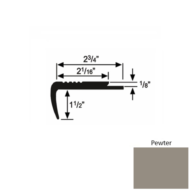 Solid 09 Pewter Rubber Underlap Stair Nosing