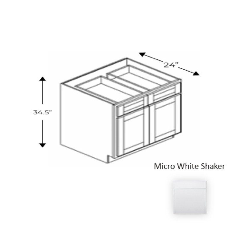 Mws.B42 Framed Shaker Premium Micro White Shaker Natural Clear Coat Wood Kitchen Base Cabinet - 42" X 34.5" X 24" - Natural Clear Coat