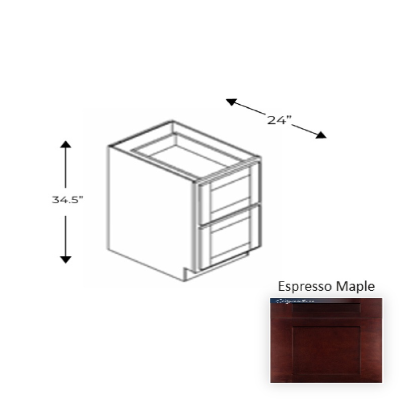 Ess.2Db30 Framed Shaker Classic Espresso Maple Natural Clear Coat Wood Kitchen Base Cabinet - 30" X 34.5" X 24" - Natural Clear Coat