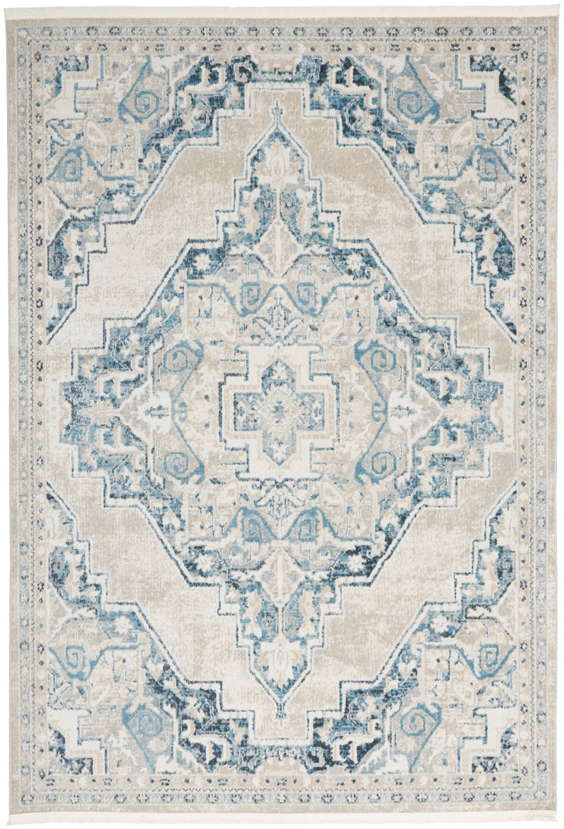 Carina Light Blue / Ivory Polyester Vintage Area Rug