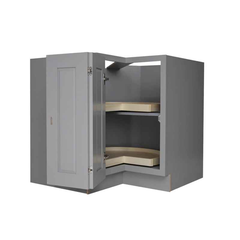 Gray Shaker Wood Kitchen Corner Lazy Susan Base Cabinet