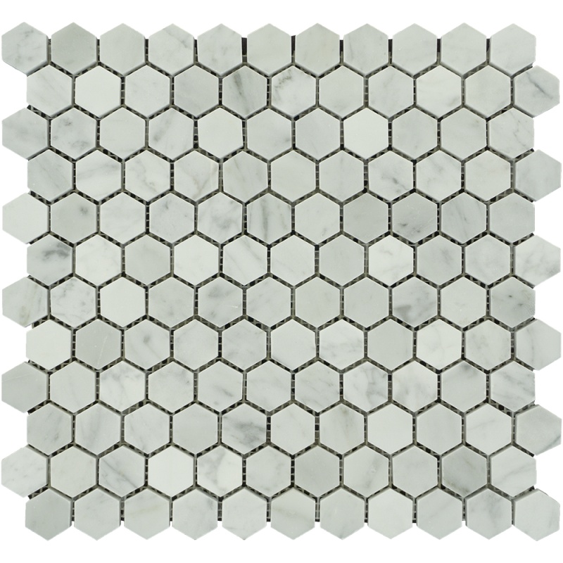 White Carrara Marble Mosaic - 1" Hexagon