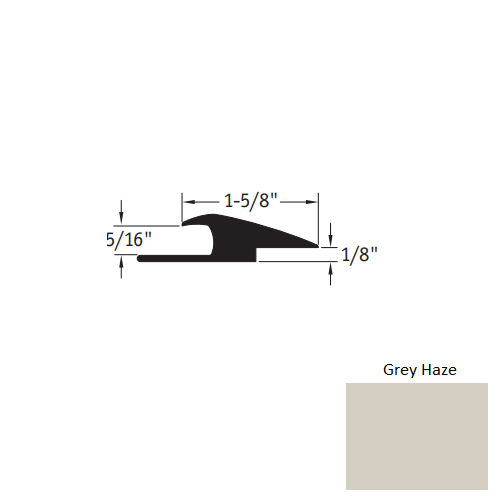 Johnsonite Grey Haze Vinyl Moulding / Trim - 1 5/8" X 12 Ft (144") X 5/16" - 1/16" Or 1/8" Adaptor - Adaptor