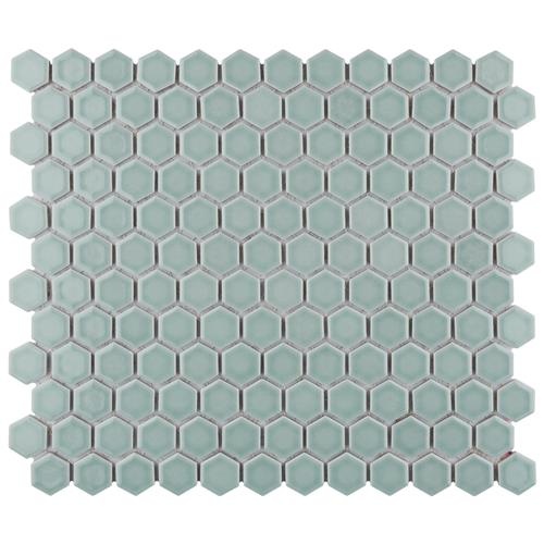 Tribeca Mist Porcelain Mosaic - 1" Hexagon - Glossy