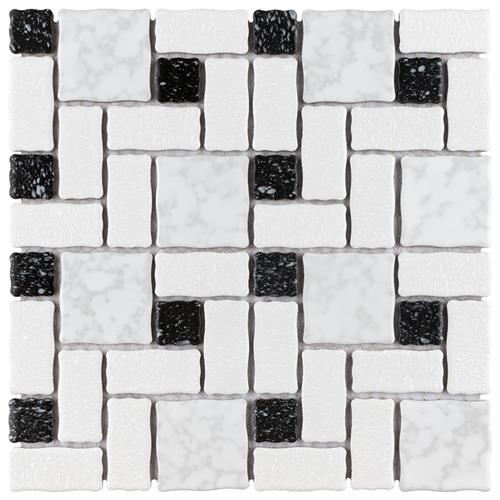 Academy White?ßAnd?ßBlack Porcelain Mosaic - Block Random - Mixed