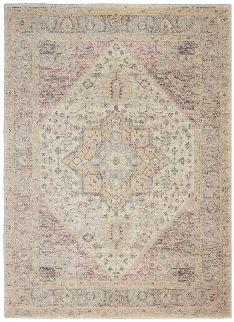 Tranquil Tra06 Ivory / Pink Polypropylene Vintage Area Rug