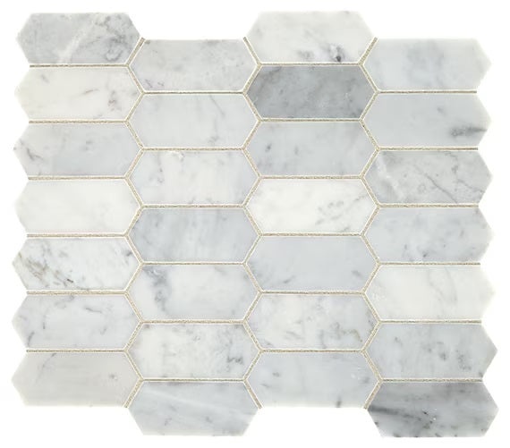 Carrara White Marble Mosaic - 2" X 4" Elongated Hexagon - Honed