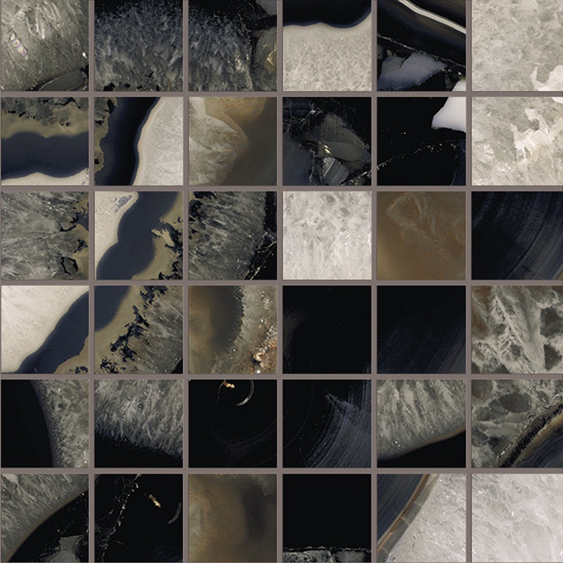Imperial Agate Black Porcelain Mosaic - 2" x 2" Lappato