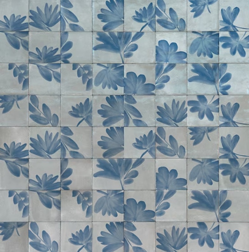 Rice Grigio Deco Blossom Porcelain Tile - Glossy - 6" X 6"