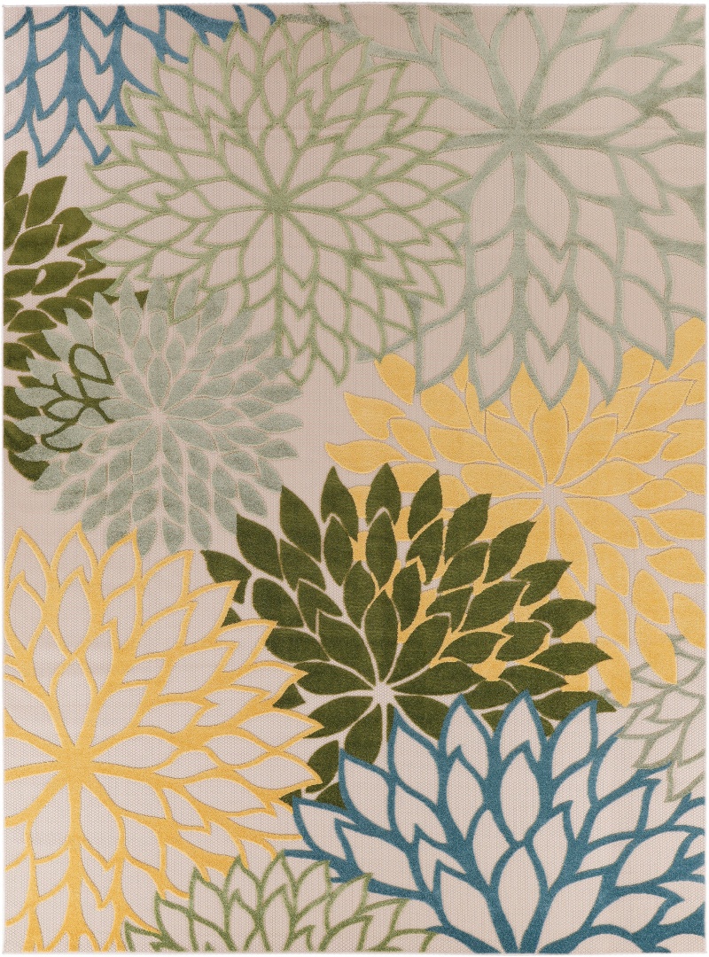 Aloha ALH05 Green Multicolor Polypropylene Tropical Area Rug, 8 ft x 11 ft