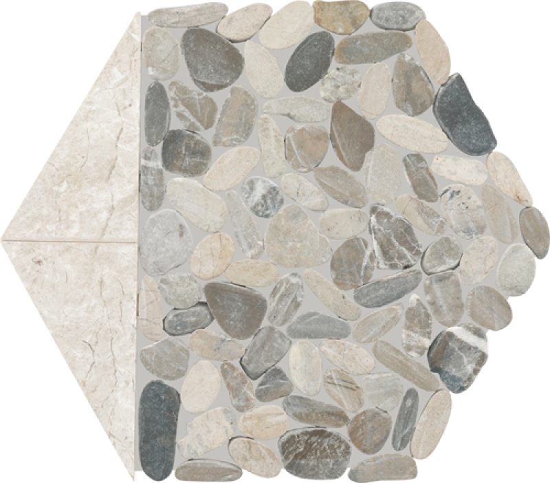 Pebble Oasis Coal Pebble Mosaic - Hexagon - Tumbled